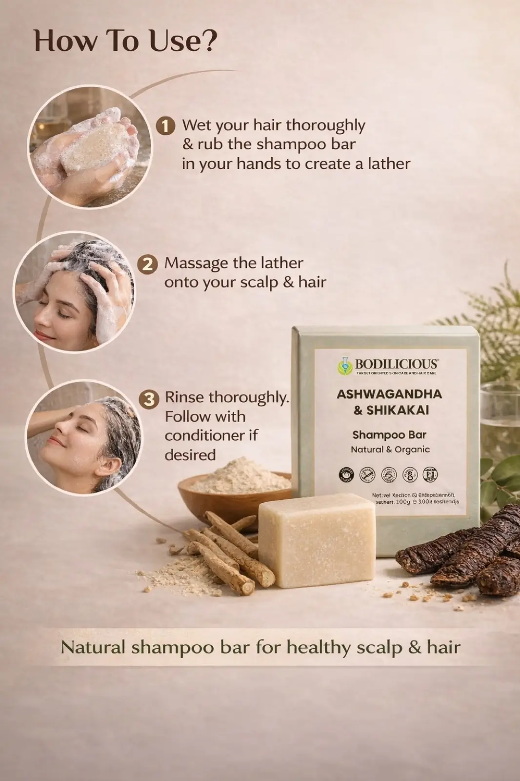 Bodilicious Ashwagandha & Shikakai Shampoo Bar thumbnail 3