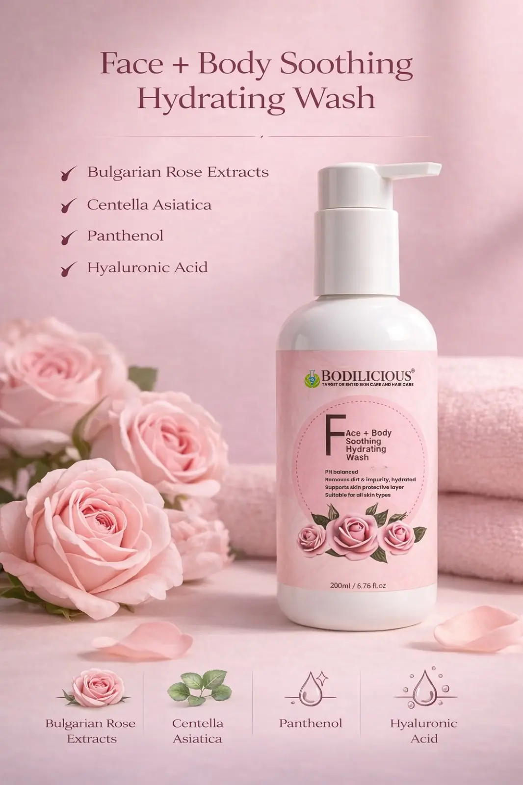 Bodilicious Rose Face and Body Wash thumbnail 2